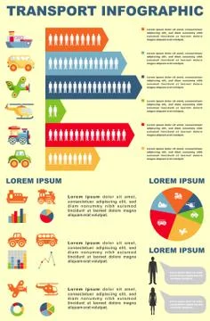 Detailed transportation infographics in flat style. Stock Illustration