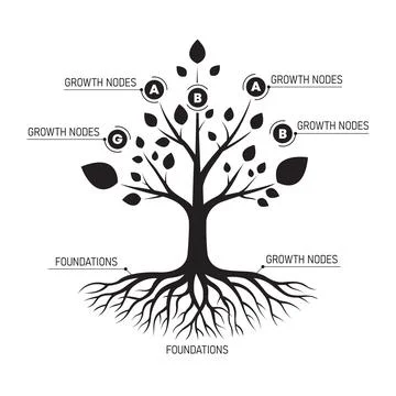 Detailed Tree Infographic Solid Black Silhouette Icon Variation of Growth Tre Stock Illustration