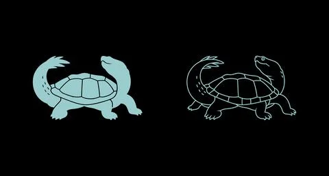 Detailed turtle illustration in solid and outline style with sea turtle Stockillustratie