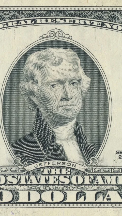 Detailed Two Dollar Bill Portrait Close-up with Smooth Horizontal Pan Motion Vídeos de archivo 297264902