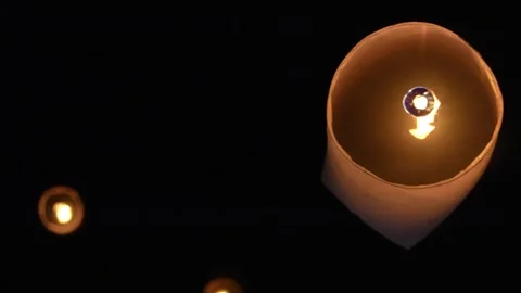 Detailed Underside View of Floating Paper Lantern Stock Footage 327707424