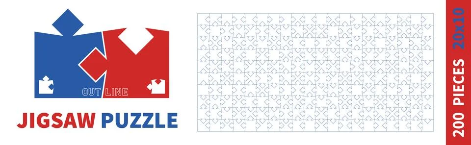 Detailed various shapes puzzle grid overlay. Jigsaw puzzle blank template Stock Illustration