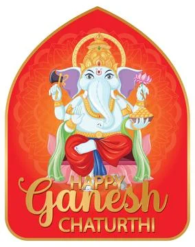 Detailed vector art of elephant headed deity with symbolic items on decorativ イラスト素材