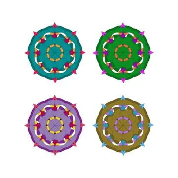 A detailed vector illustration featuring a set of four unique floral-inspir.. Stock Illustration