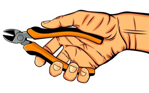 Detailed vector illustration of a hand using diagonal cutting pliers, featu.. Stock Illustration