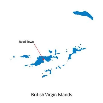 Detailed vector map of British Virgin Islands and capital city Road Town Stock-Illustration