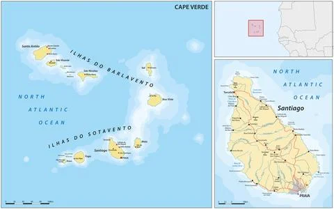 Detailed vector map of Cape Verde Islands Stock Illustration