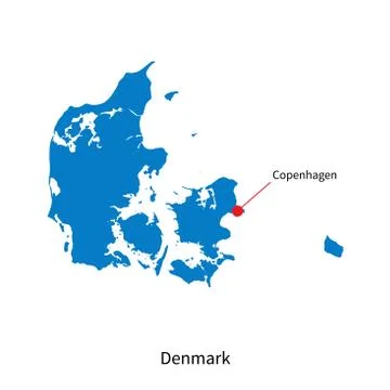 Detailed vector map of Denmark and capital city Copenhagen 스톡 일러스트