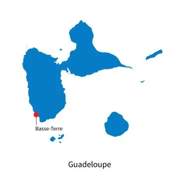 Detailed vector map of Guadeloupe and capital city Basse-Terre Stock Illustration