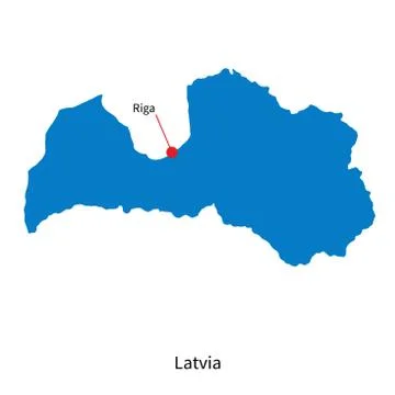 Detailed vector map of Latvia and capital city Riga Stock Illustration