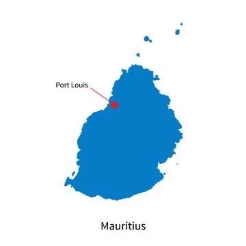 Detailed vector map of Mauritius and capital city Port Louis Stock Illustration