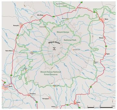 Detailed vector map Mount Kenya National Park, Kenya Ilustración de archivo