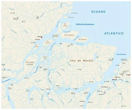 Detailed vector map of the mouth of the Amazon River in the Atlantic Ocean, B Stock Illustration