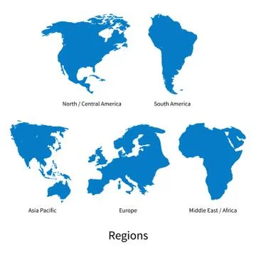 Detailed vector map of North - Central America, Asia Pacific, Europe, South Ilustração Stock