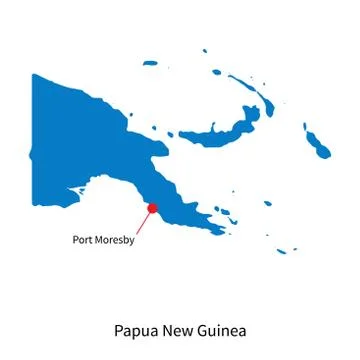 Detailed vector map of Papua New Guinea and capital city Port Moresby Stock Illustration