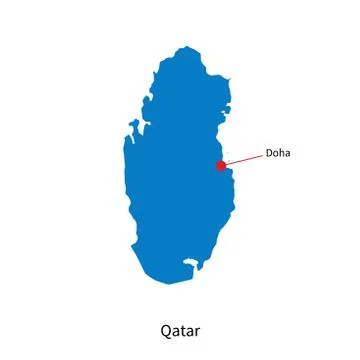 Detailed vector map of Qatar and capital city Doha Stock Illustration