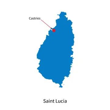 Detailed vector map of Saint Lucia and capital city Castries 스톡 일러스트