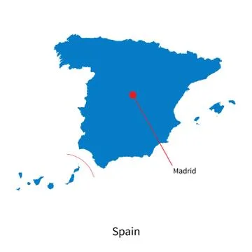 Detailed vector map of Spain and capital city Madrid 스톡 일러스트