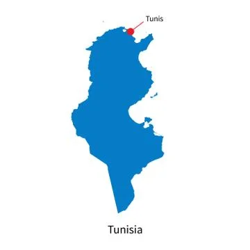 Detailed vector map of Tunisia and capital city Tunis Stock Illustration