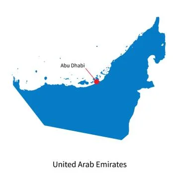 Detailed vector map of United Arab Emirates and capital city Abu Dhabi Stock Illustration