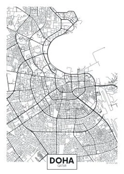 Detailed vector poster city map Doha Stock Illustration