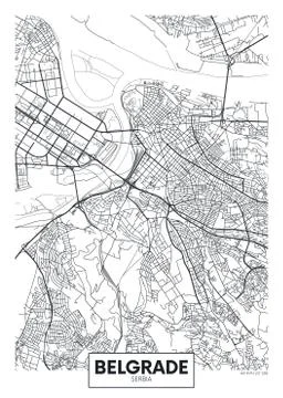 Detailed vector poster city map Belgrade Stock Illustration