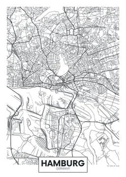 Detailed vector poster city map Hamburg 스톡 일러스트