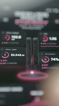 Detailed vertical server dashboard reports 74 percent efficiency Stock-Fotos