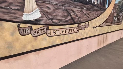Detailed video capture of “The Roots of Silverton Oregon” mural Stock Footage 337367108