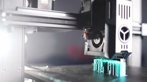 Detailed view of 3D printer in action applying the latest technologies Stock Footage 314797455