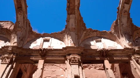 Detailed view of the arched skeletons of the Convent of San Agustin in Belchite Stock Footage 320831392