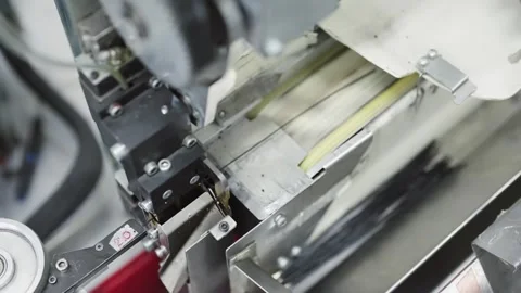 Detailed view of a cable assembly and manufacturing process using specialized Stock Footage 331891367