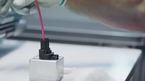 Detailed view of cable production component laboratory quality control in ind Stock-Footage 331248036