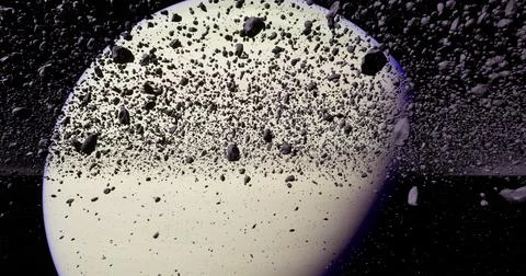 Detailed view of a celestial body surrounded by asteroid debris Illustrazione stock