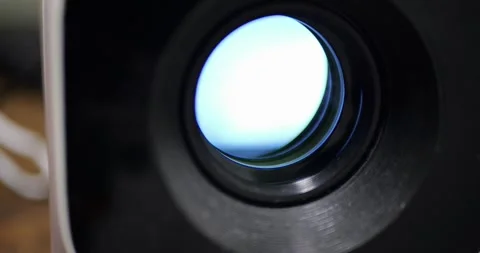 Detailed View Cinema Projector Front Lens Loading Operating System Bright Light Stock Footage 321809745