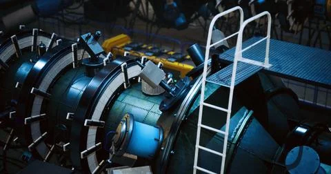 Detailed view of complex machinery in a modern industrial environment Stock Illustration