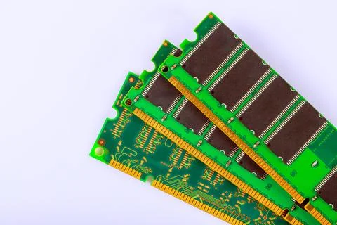 Detailed view of computer RAM modules showcasing circuit board design, memory Foto stock