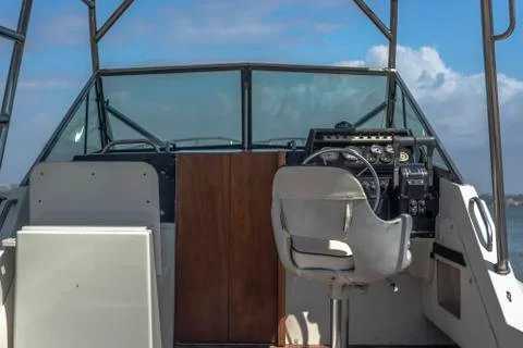 Detailed view of control panel on private boat Stock Photos