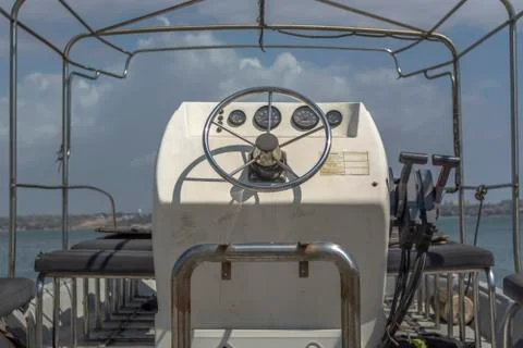 Detailed view of control panel on private boat Stock Photos