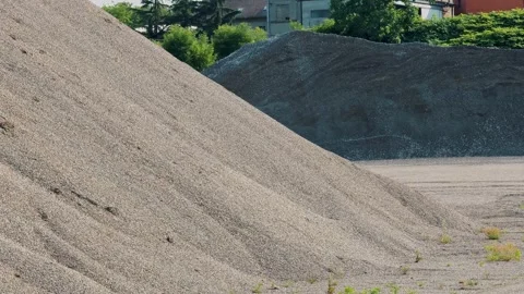 Detailed view of crushed grey stone slope texture at construction site Stock Footage 343790132