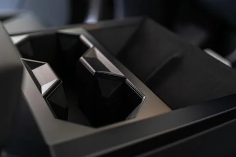 Detailed View of Cupholder Design in Tesla Cybertruck Stock Photos