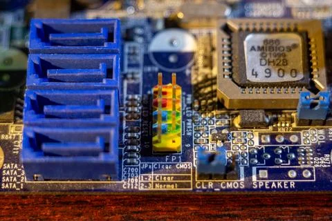 Detailed view of electronic components and hardware parts for pc assembly Stock Photos