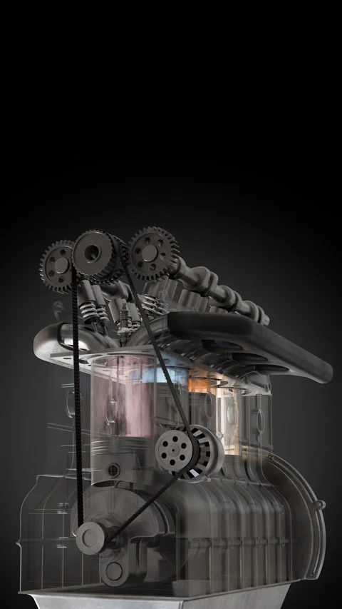 Detailed view of engine mechanical system with intricate gears, rotating parts Stock Footage 321009214