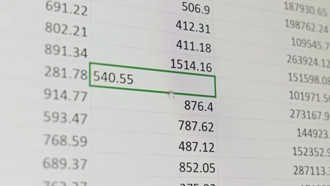 Detailed view of financial data from a spreadsheet Stock Footage 333912328