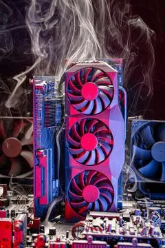 Detailed view of graphics card when overclocking the main unit. Stock Photos