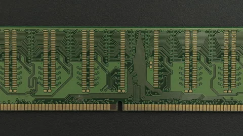 Detailed View of Green RAM Circuit Board on Black Background Stock Footage 336545369