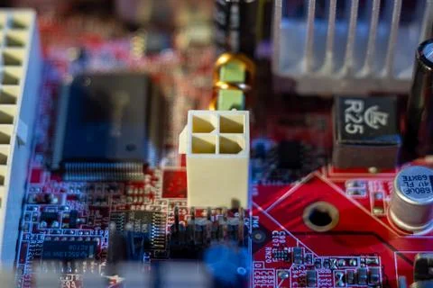 Detailed view of hardware components and electronic parts for computer Stock Photos