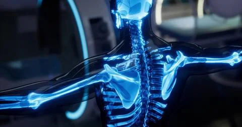 Detailed view of a human skeleton highlighting bones and spinal structure 스톡 일러스트