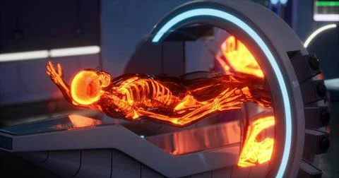 Detailed view of human skeleton in scanning machine showcasing anatomy study Stock Illustration