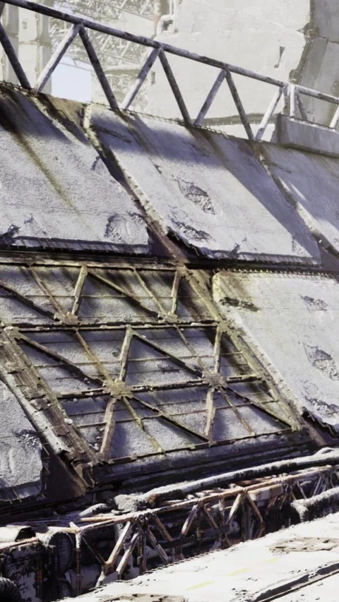 Detailed view of industrial structure with metal and concrete elements Stock Footage 332207745